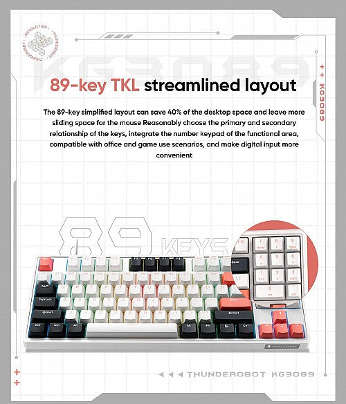 Thunderobot KG3089 Wired Mechanical Keyboard Red switch White Thunderobot KG3089 Wired Mechanical Keyboard Red switch White